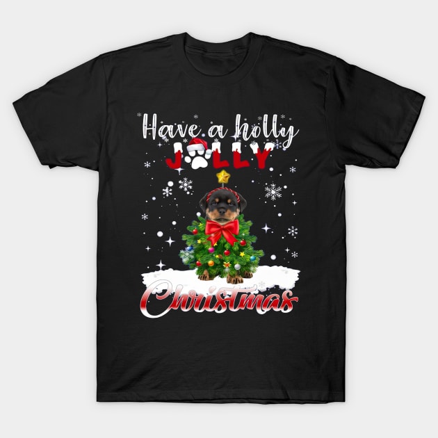 Have A Holly Jolly Christmas Rottweiler Dog Xmas Tree T-Shirt by nakaahikithuy